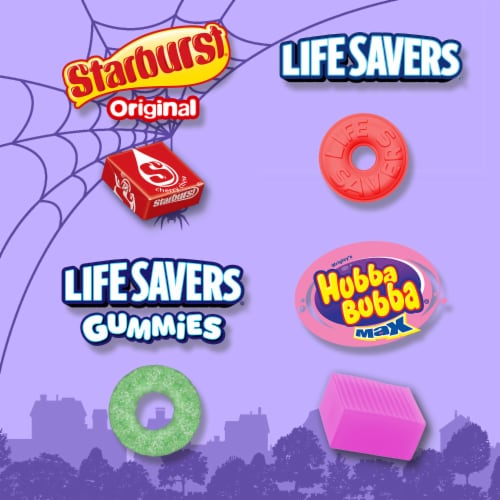 Starburst Life Savers Hubba Bubba & Life Savers Gummies Halloween Candy Assortment Bulk Bag Perspective: left