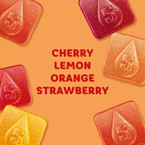 Starburst Goodies Original Plant Based Fruit Gummy Candy Bag Perspective: left