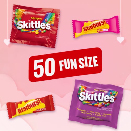 Skittles & Starburst Fun Size Valentine's Day Exchange Candy Party Size Bulk Bag Perspective: left