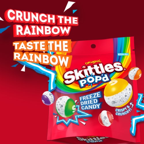 Skittles Pop'd Originals Freeze Dried Candy Bag Perspective: left