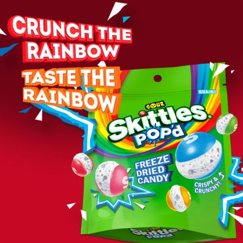Skittles Pop'D Sour Freeze Dried Candy Resealable Bag Perspective: left