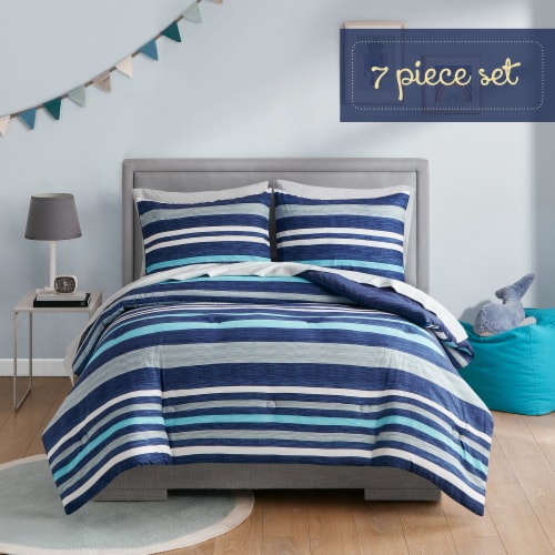 Moonbeams Twin Comforter Set - 7 Piece Rugby Stripes Perspective: left