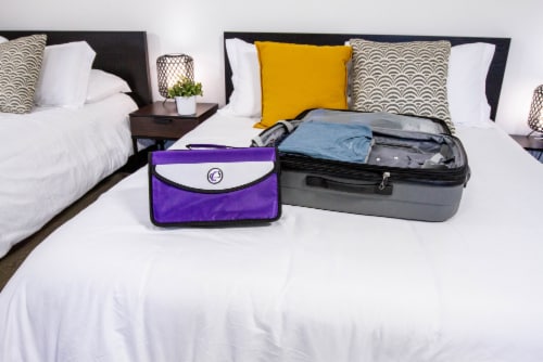Med Manager Mini Medicine Organizer and Pill Case, Holds (10) Pill Bottles, Purple Perspective: left