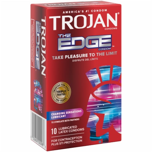 Trojan THe Edge Changing Sensations Lubrant Latex Condoms Perspective: left