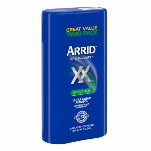 Arrid XX Extra Extra Dry Ultra Fresh Ultra Clear Aerosol Antiperspirant Deodorant Twin Pack Perspective: left