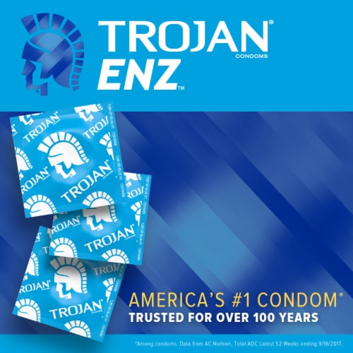 Trojan ENZ Classic Reservoir End Latex Condoms with Spermicidal Lubricant Perspective: left