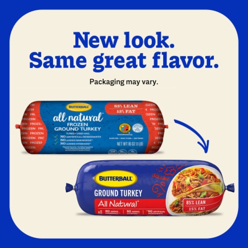 Butterball All Natural Fresh Ground Turkey, 85%/15%, 16oz Roll Perspective: left
