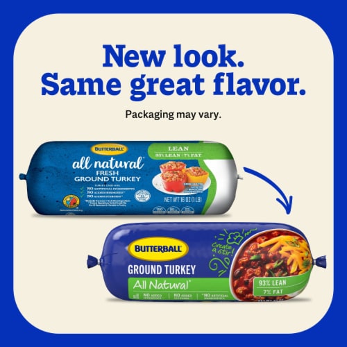 Butterball All Natural Fresh Ground Turkey, 93%/7%, 16oz, 1 Roll Perspective: left
