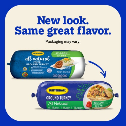 Butterball All Natural Fresh Ground Turkey, 90%/10%, 16oz, 1 Roll Perspective: left