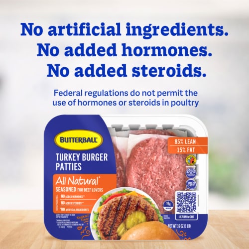 Butterball All Natural Fresh 85/15% Lean Turkey Burger Patties – Seasoned for Beef Lovers 16 oz Perspective: left