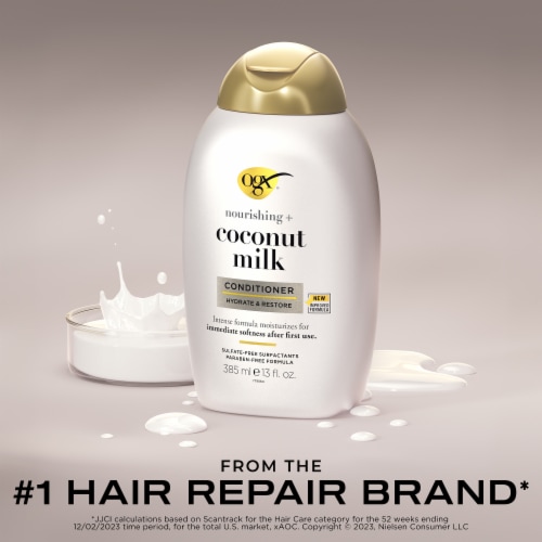 OGX Nourishing + Coconut Milk Conditioner ,Hydrating & Restoring, Paraben-Free Perspective: left
