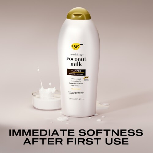 OGX Nourishing + Coconut Milk Shampoo Hydrating & Restoring for Soft Hair After the First Use Perspective: left