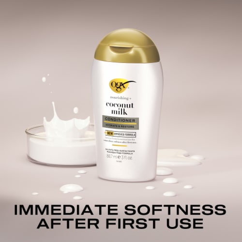 OGX Nourishing + Coconut Milk Moisturizing Conditioner, TSA-Compliant Travel Size Perspective: left