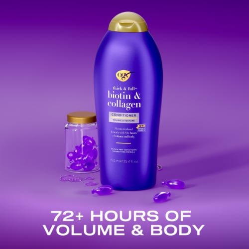 OGX Thick & Full + Biotin & Collagen Volumizing Conditioner, Nutrient-Infused Perspective: left