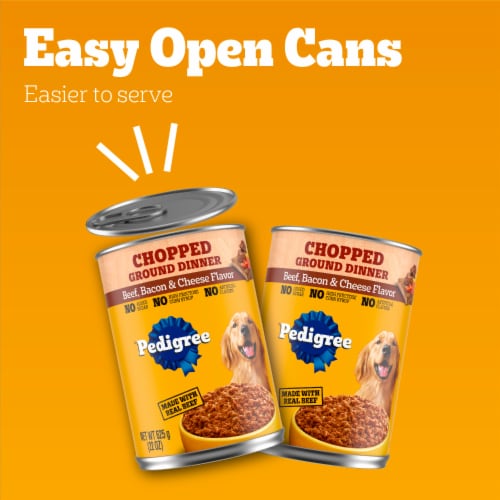 Pedigree Chopped Ground Dinner Beef Bacon & Cheese Adult Canned Soft Wet Dog Food Perspective: left