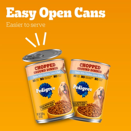 Pedigree Chopped Ground Dinner Adult Canned Soft Wet Dog Food Chicken Liver & Beef Perspective: left