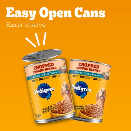 Pedigree Chopped Ground Dinner Chicken and Rice Adult Soft Wet Canned Dog Food Perspective: left