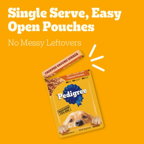Pedigree Chopped Ground Dinner Beef Bacon & Cheese Adult Soft Wet Dog Food Pouch Perspective: left