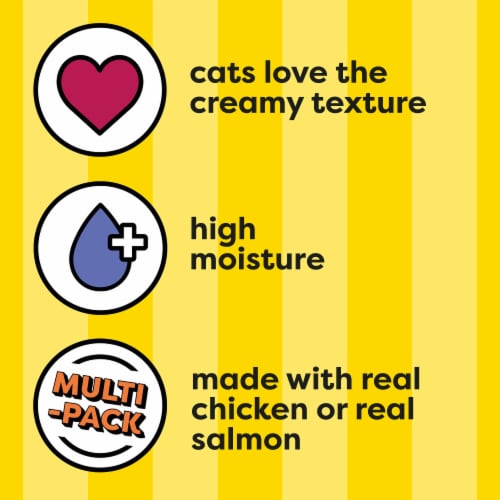 Temptations Creamy Puree with Chicken & Salmon Lickable Squeezable Adult Cat Treats Variety Pack Perspective: left