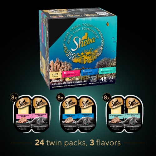 Sheba Perfect Portions Cuts in Gravy Salmon Trout & Sustainable Tuna Variety Pack Adult Wet Cat Food Perspective: left