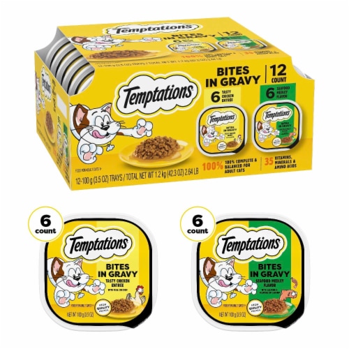 Temptations Bites in Gravy Tasty Chicken and Seafood Medley Adult Wet Cat Food Variety Pack Perspective: left