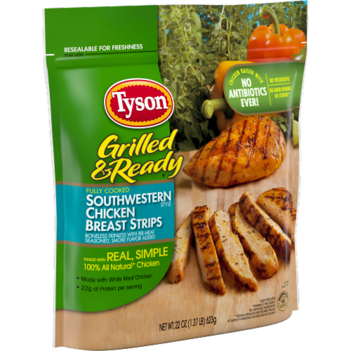 Tyson® Grilled and Ready® Fully Cooked Southwestern Chicken Breast Strips Perspective: left