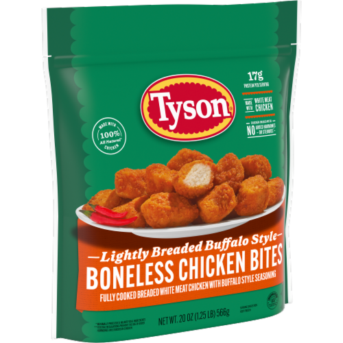 Tyson® Lightly Breaded Buffalo Style Frozen Boneless Chicken Bites Perspective: left