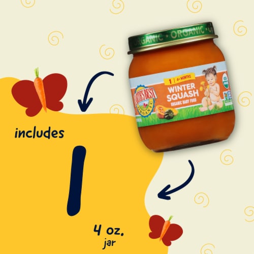 Earth's Best Organic Winter Squash Baby Food Vegetable Puree Jars Perspective: left
