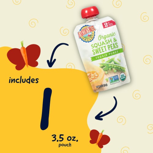 Earth's Best Organic Squash & Sweet Peas Veggie Puree Stage 2 Baby Food Perspective: left