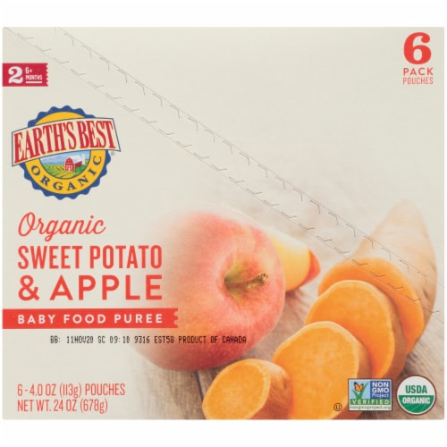 Earth's Best Organic Sweet Potato & Apple Stage 2 Organic Baby Food Puree Pouches 6 Count Perspective: left