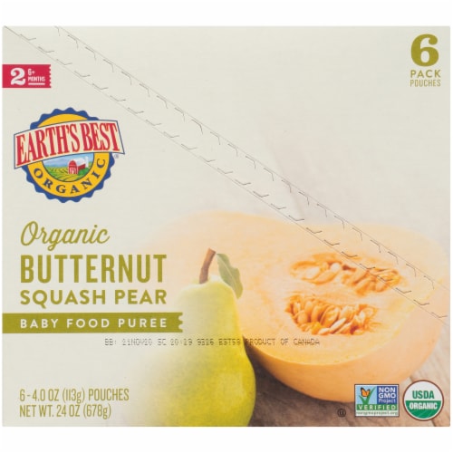 Earth's Best Organic Butternut Squash & Pear Stage 2 Organic Baby Food Puree Pouches 6 Count Perspective: left