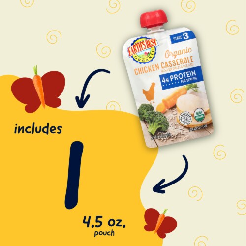 Earth's Best Organic Stage 3 Chicken Casserole with Vegetables & Grain Puree 4.5 oz Perspective: left