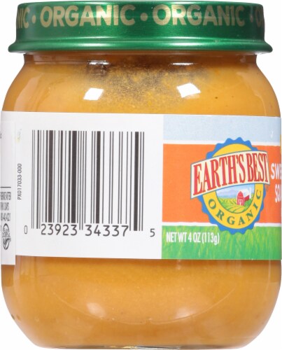 Earth's Best Organic Stage 2 Sweet Potato Squash & Chicken Baby Food Jar Perspective: left