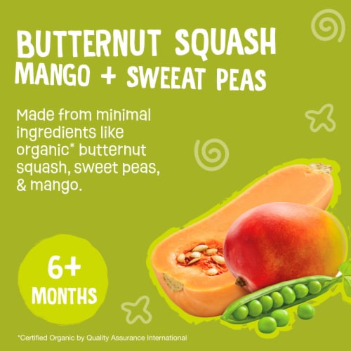 Earth's Best Organic Baby Food Pouches, 6+ Months, Butternut Squash, Sweet Peas & Mango Puree Perspective: left