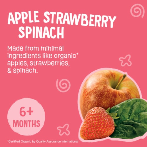 Earth's Best Organic Baby Food Pouches, 6+ Months, Fruit & Veggie Puree, Strawberry Apple Spinach Perspective: left