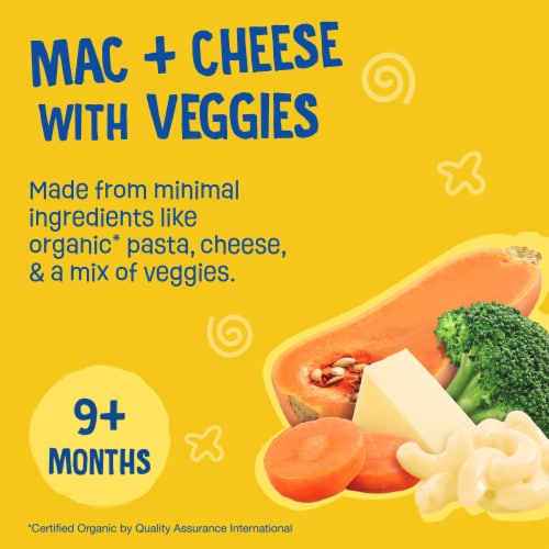 Earth's Best Organic Baby Food Pouches, 9+ Months, Pasta & Veggie Puree, Mac & Cheese with Veggies Perspective: left