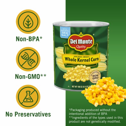DEL MONTE Golden Sweet Whole Kernel Corn Canned Vegetables Perspective: left