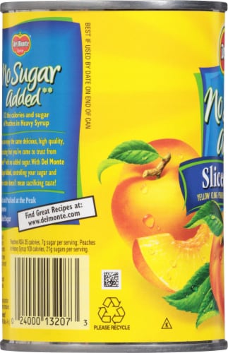 Del Monte® No Sugar Added Yellow Cling Sliced Peaches Canned Fruit Perspective: left
