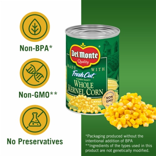 Del Monte® Fresh Cut Golden Sweet Whole Kernel Corn Canned Vegetables Perspective: left