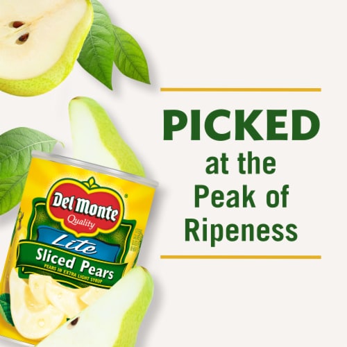DEL MONTE Lite Sliced Bartlett Pears in Extra Light Syrup Canned Fruit Perspective: left