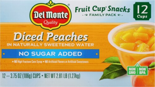 DEL MONTE® No Sugar Added Diced Peaches Fruit Cup® Snacks Multipack Perspective: left