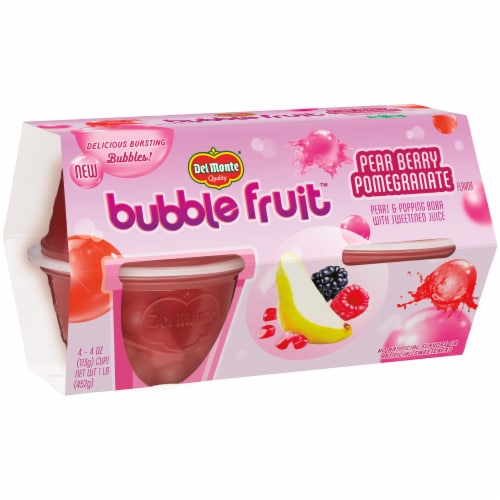 Del Monte Bubble Fruit Pear Berry Pomegrantae Pears & Popping Boba in Sweetened Juice Cups 4 Count Perspective: left