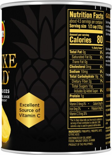 Del Monte® Deluxe Gold® Pineapple Slices in 100% Juice Canned Fruit Perspective: left