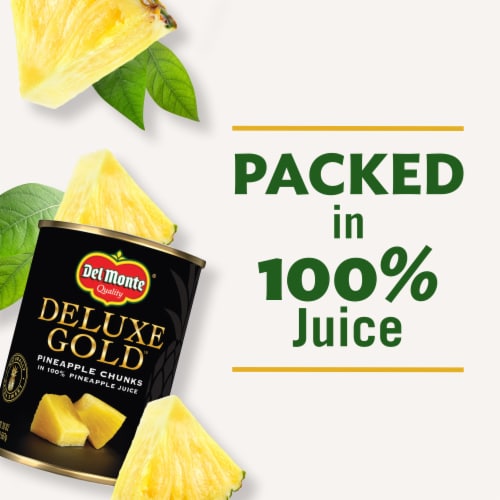 Del Monte® Deluxe Gold Pineapple Chunks in 100% Pineapple Juice Canned Fruit Perspective: left