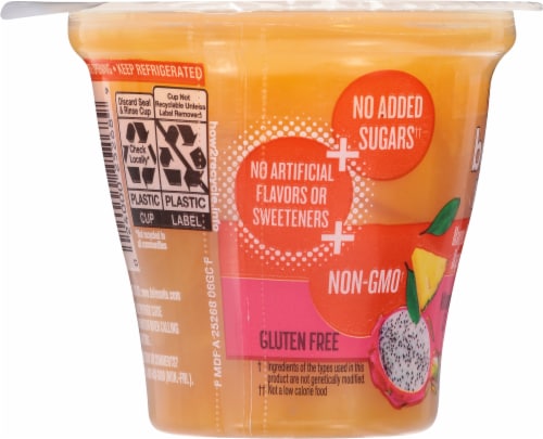 Del Monte® Boost Me Stay Well Mangos & Pineapple in Mango and Dragon Fruit Flavored Juice Fruit Cup Perspective: left