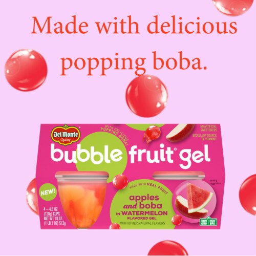 Del Monte Bubble Fruit Gel Apple Watermelon Fruit Cup Snacks Perspective: left