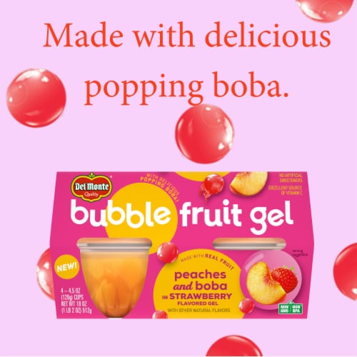 Del Monte Bubble Fruit Gel Peach Strawberry Fruit Cup Snacks Perspective: left
