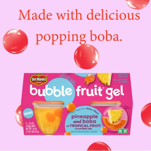 Del Monte Bubble Fruit Pineapple Gel Tropical Fruit Cup Snacks Perspective: left