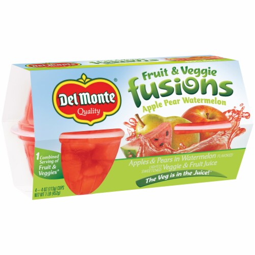 Del Monte Apple Pear & Watermelon Fruit & Veggie Fusion Fruit Cups Perspective: left