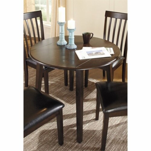 Ashley Furniture Hammis Round Drop Leaf Dining Table in Dark Brown Perspective: left